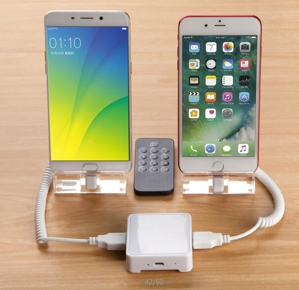 COMER mobile and tablet 2 ports security system with charging cables and alarm sensor for phone shops