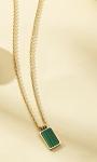 Vintage 18k Stainless Steel Fashion Necklaces Square Green Stone Pendant