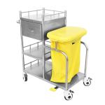 High Capacity Hospital Stainless Steel Trolley With Dirt Bag And Brake Casters
