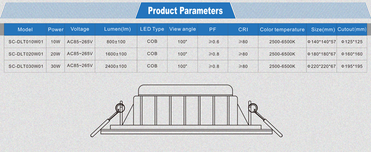 COB LED square downlight 10W bulk supply