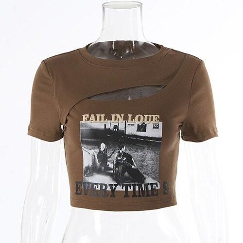 OEM Summer European And American Sexy Female T -Shirts Printing Hollowed