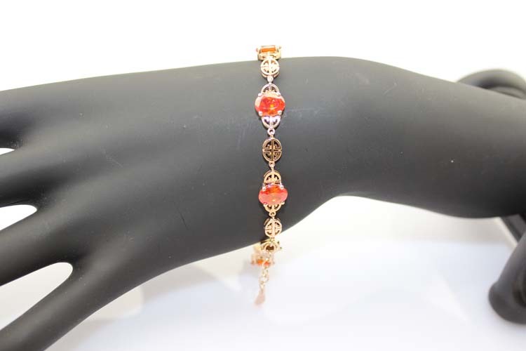 18k Rose Gold Plated 925 Silver Link Garnet Tennis Bracelet(H07)