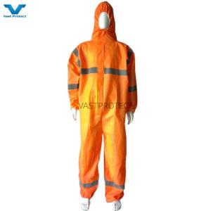 Wholesale VASTPROTECT-604 Disposable Orange Safety Reflective Tape SMS 56GSM PPE Coveralls from china suppliers