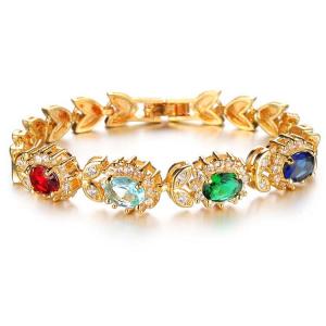 Wholesale Mix Colour Crystal Women's Tennis Bracelet 18k Gold Plated Gorgeous Wedding Jewelry (JKS439) from china suppliers