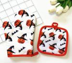Ribbed Kitchen Oven Glove Printed Cotton Oven Mitts 25*15cm