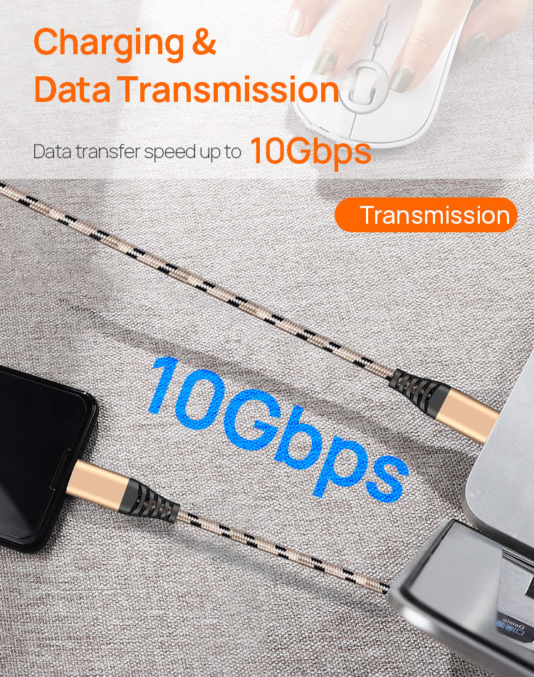 Customized ROHS Type C Data Transfer Cable Strong Nylon Braided