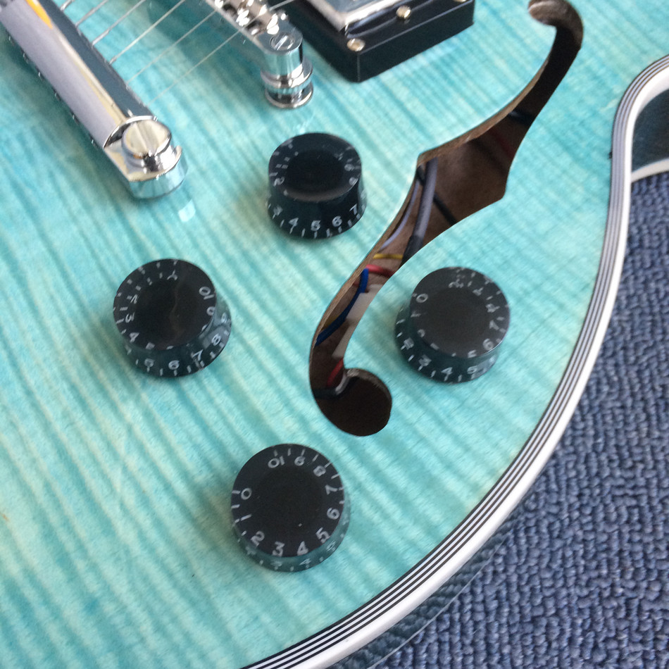 New style of custom guitar, double F holes,Flame Maple Top ,blue guitar