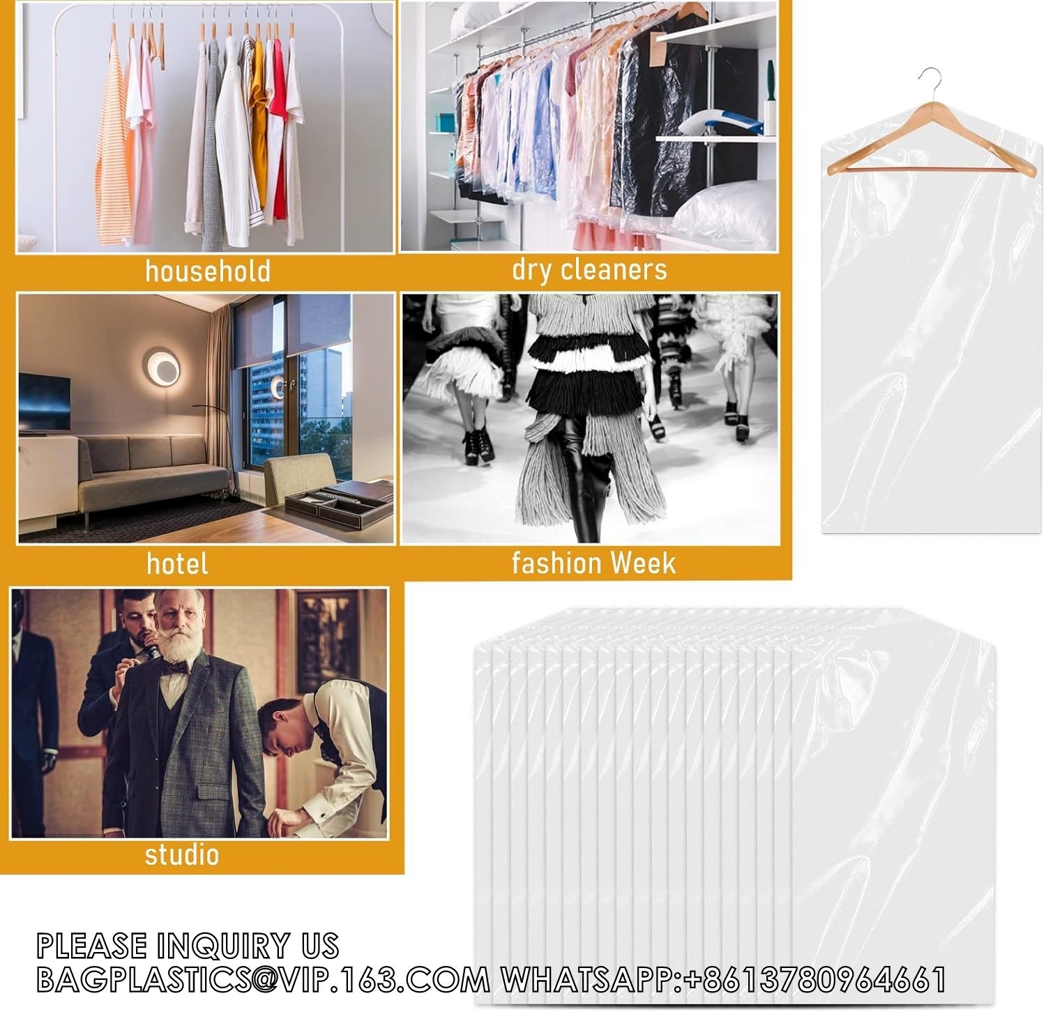 Plastic Garment Bags Clear Dress Covers For Hanging Transparent Dry Cleaning Bags Dust-Proof Garment Covers