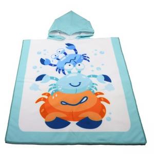 Wholesale 240gsm Crab Patterned Childrens Microfiber Beach Towel Poncho with Hood from china suppliers