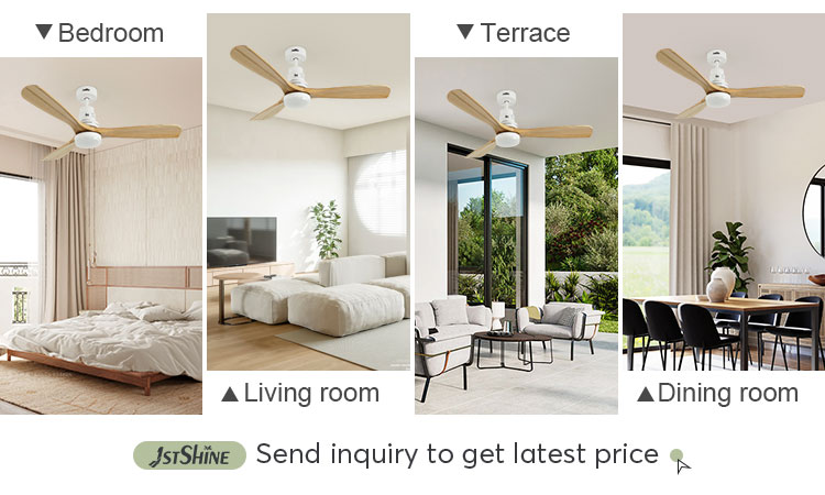LED Light Source Wooden Blades Optional Smart Remote Ceiling Fan for Home Office