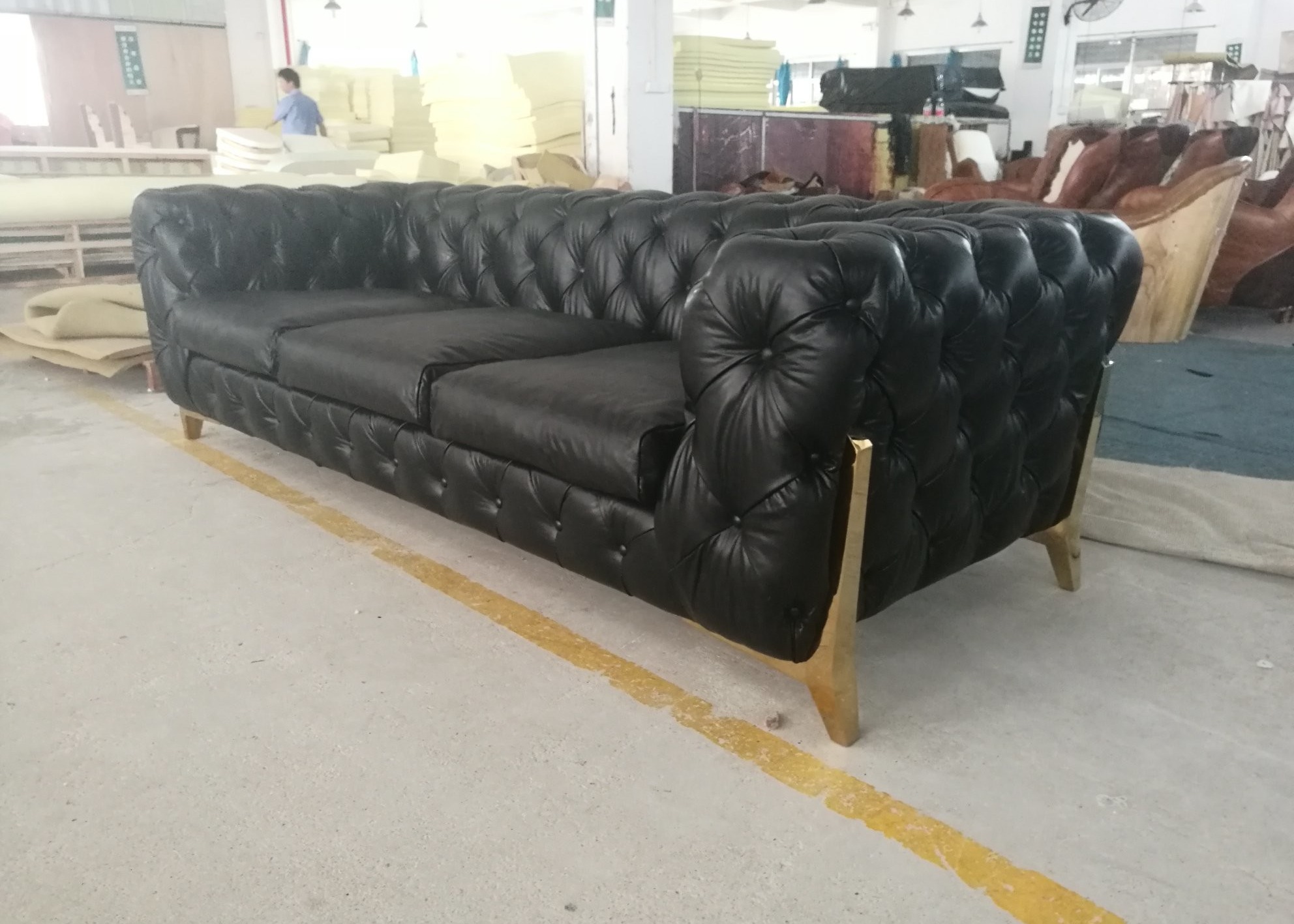2S/3S Seater Chesterfield Retro Black Leather Sofa With Handcraft Pull Button