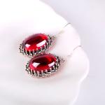 Vintage Sterling Silver Oval Red Cubic Zirconia Dangle Earrings (E12034)
