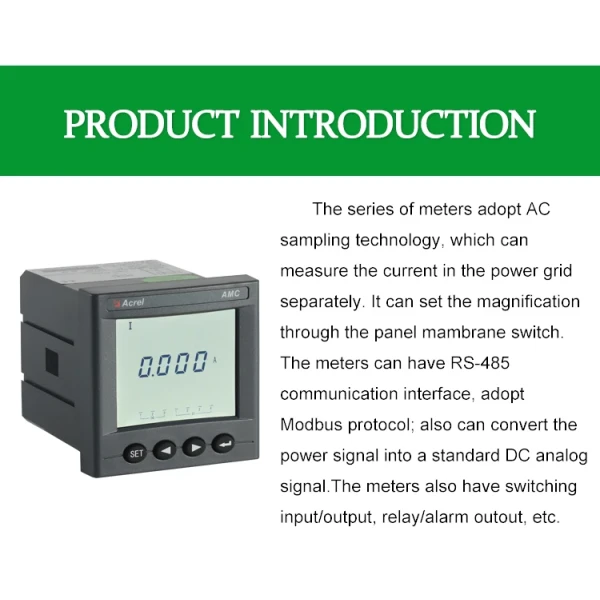 Acrel AMC96L-AI/M LCD Display 96*96 Panel Single Phase Ampere Meter With 4-20mA Analog Output