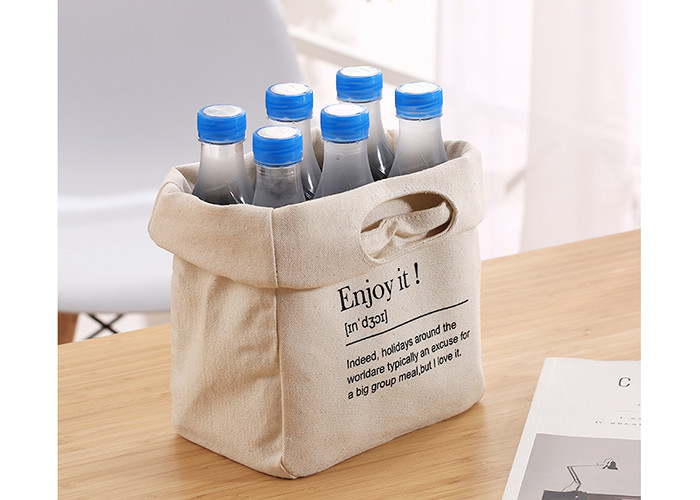 Cute Cotton Canvas Lunch Cooler Bags Reusable With Digging Hole Design Handle