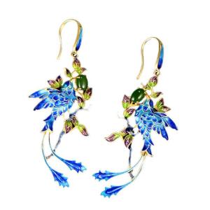 Wholesale Gold Plated Stering Silver Drop Earrings with Cloisonne Enamel Phoenix Style Fashion Jewelry(E6050601BLUE) from china suppliers