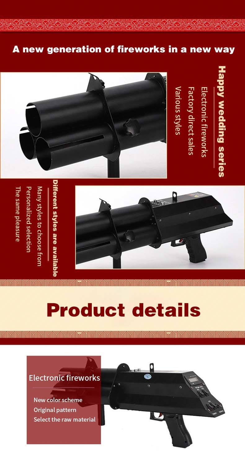Electronic Fireworks Gun with Three Head Spray and Customized Ribbon Design 50W-10kw Power