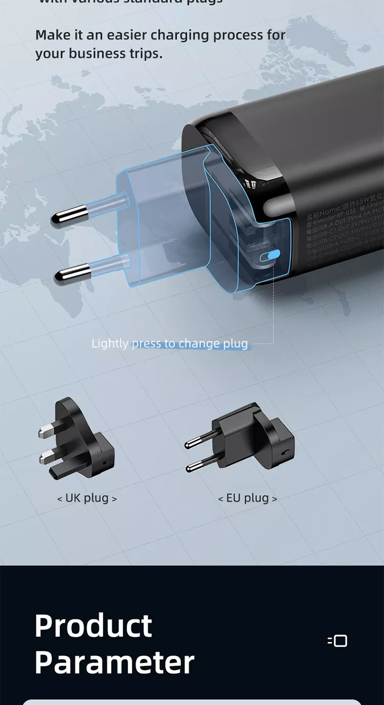 65W USB Type C GAN Wall Charger EU Plug for Fast Charging Laptops and Phones Portable