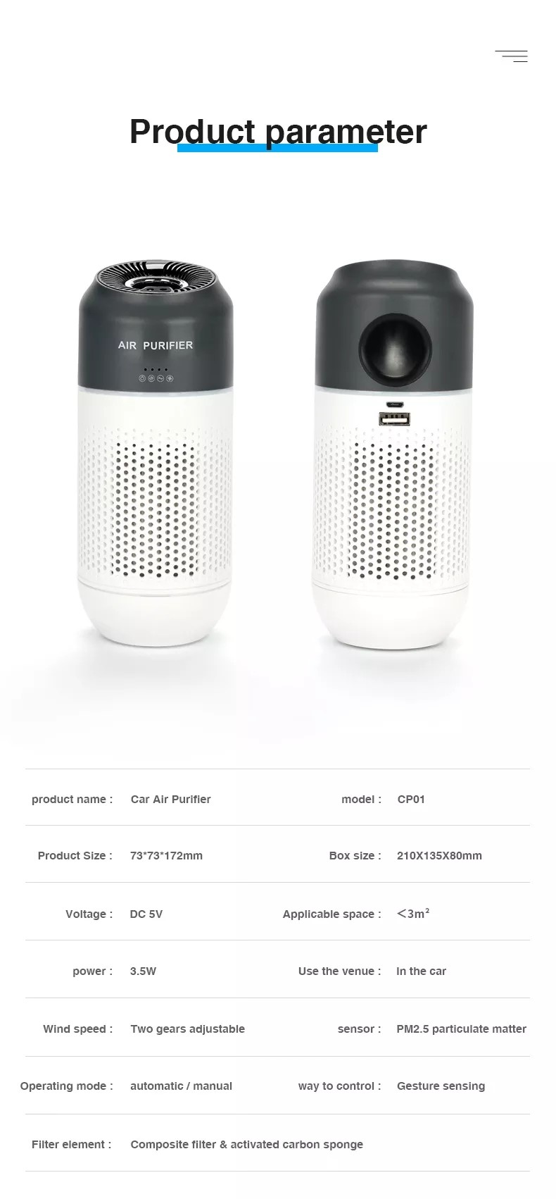 Prefilter Smart Household Air Purifiers With Air Sensor And Timer