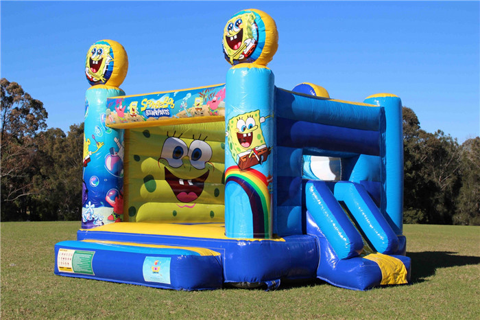 Yellow 0.55 PVC Tarpaulin Spongebob Jumping Castle , Inflatable Bounce House Moonwalk For Kids