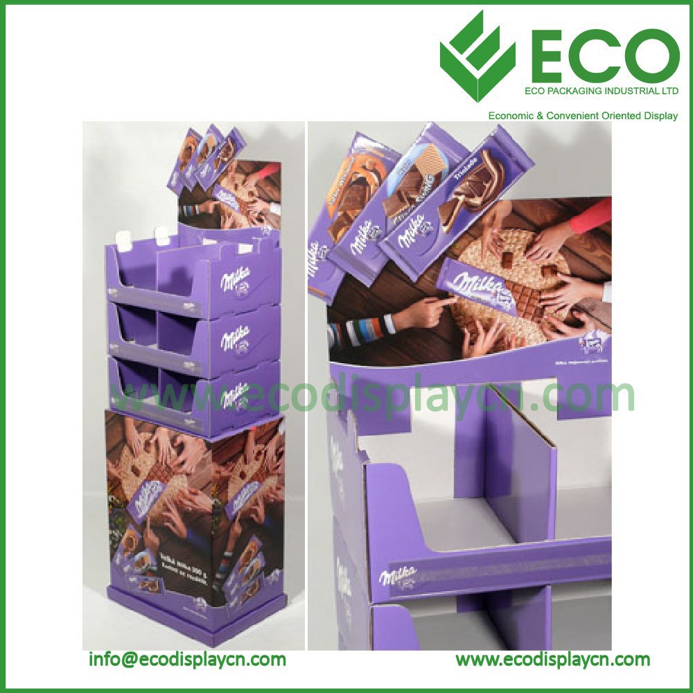 POP POS Cardboard Promotional Supermarket Floor Display Shelves With Separate Counter Display For Food
