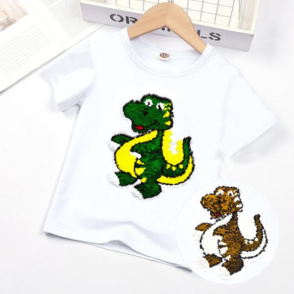 Kids Short Sleeved Cotton Sequins Summer Clothing Double Sided Color Changing