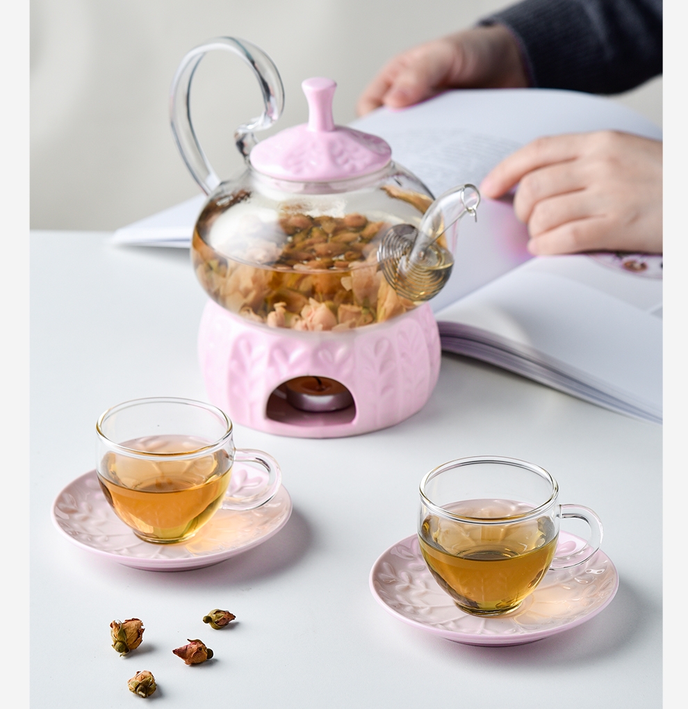 Contemporary Design Glass Teapot British Tea Set Heater and Gift Box Included