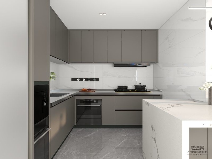 Fadior Brown Color Stainless Steel L-Shaped Kitchen Cabinets With Full-Height Design