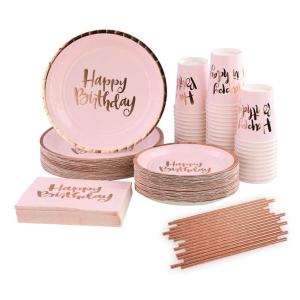 Wholesale Pink Gold Pink Paper Plates And Cups Napkins from china suppliers