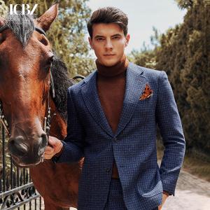 Wholesale Blue Houndstooth Men's Suit for Business Casual Formal Wear and Groom Wedding Dress from china suppliers