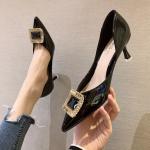 9797-9 Korean Fashion Pointed Shallow Mouth High Heels Hollow Sexy Rhinestone