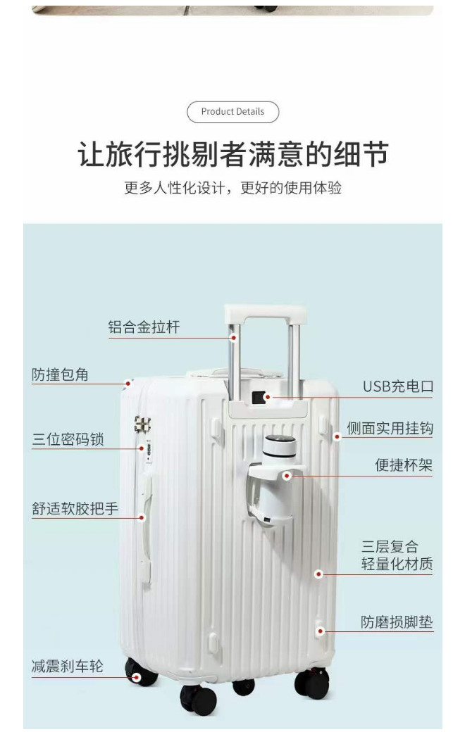 Wholesale New Design Front Opening Luggage With Cup Holder USB Charging Use For Travel Spin Wheels Suitcase