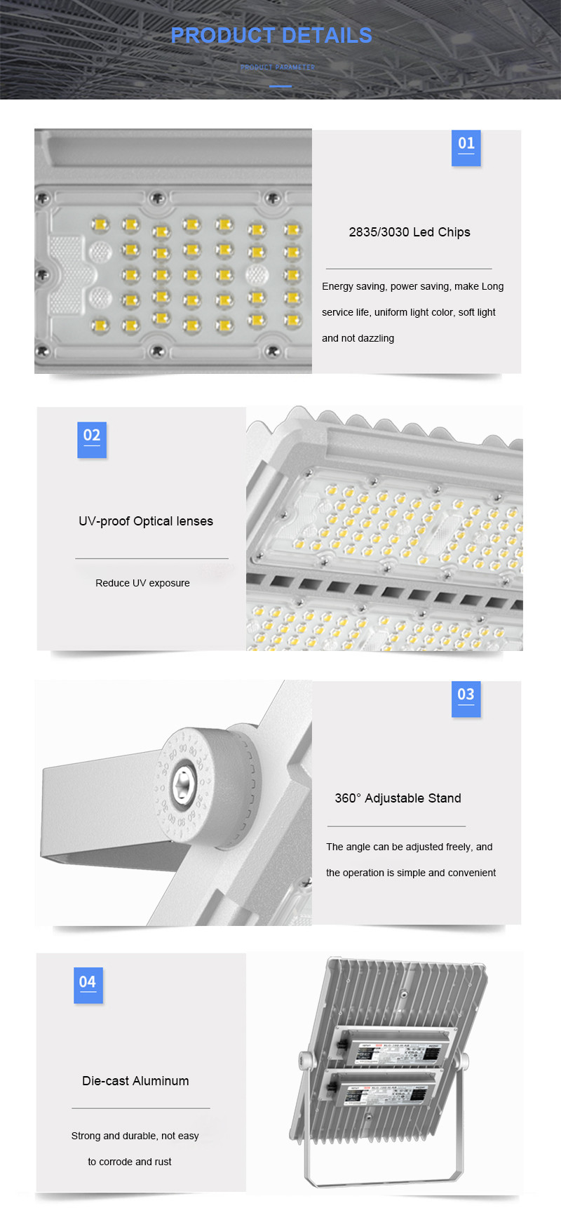 Module 600 Watt Led Flood Light Ip65 Die Cast Aluminum With Anti UV PC Lens