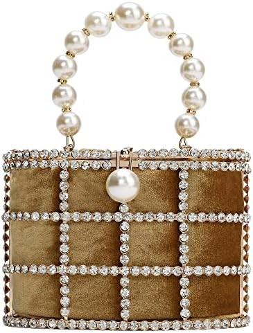 EVENING HANDBAG WOMEN CLUTCH PURSES WITH PEARL DIAMONDS FOR WEDDING PROM