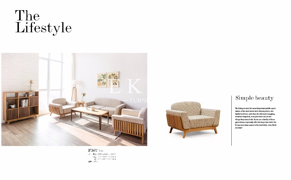 Modern Oas Wood Big Fabric Sofa Chair