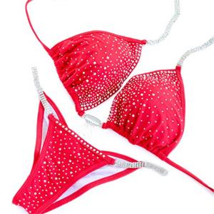 Wholesale Rhinestone Red NPC Bikini Competition Suits Handmade Design With Crystals from china suppliers