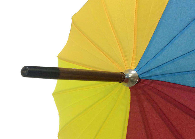 26 Inch 16 Ribs Wooden Handle Umbrella Auto Open Manual Close Assorted Colors