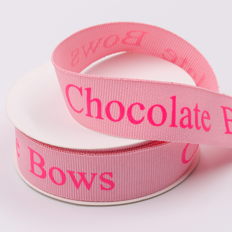 Double Face Heat Transfer White Print Black Grosgrain Ribbon