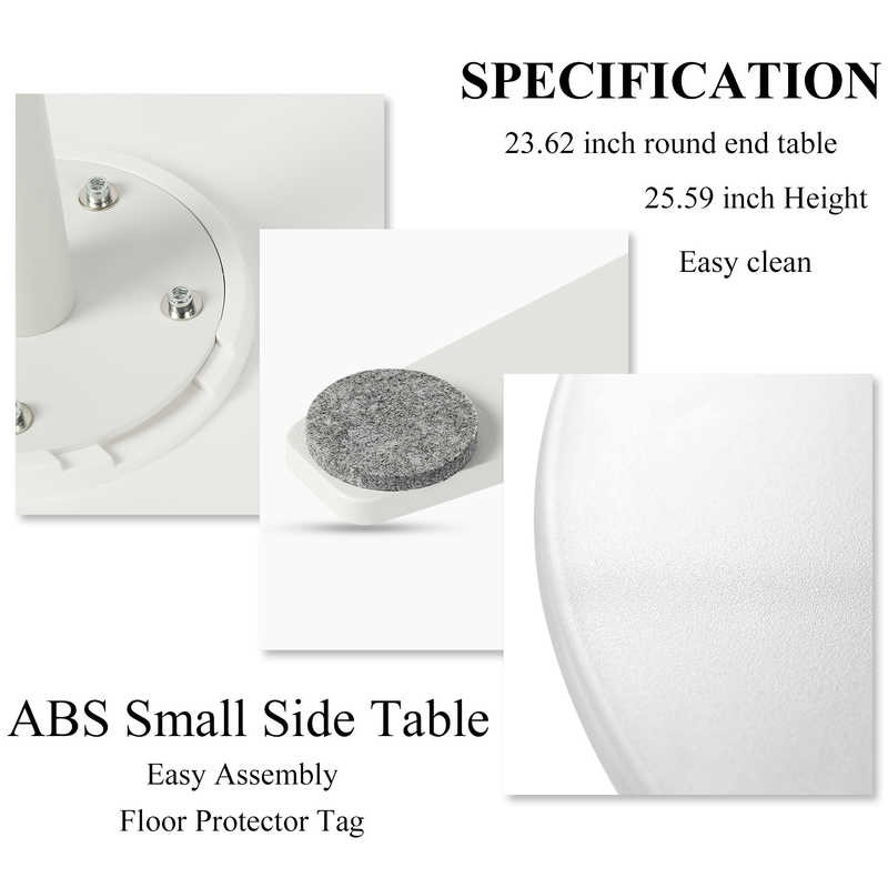 Metal Leg White ABS Top Side Livingroom End Table H26.59 Inch