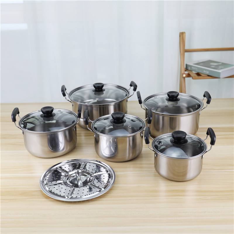 American style 5pcs cookware set kitchen nonstick cooking pot with glass lid