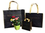75g Shining Black Square Veins Non Woven Reuseable Carrier Bags For Shopping