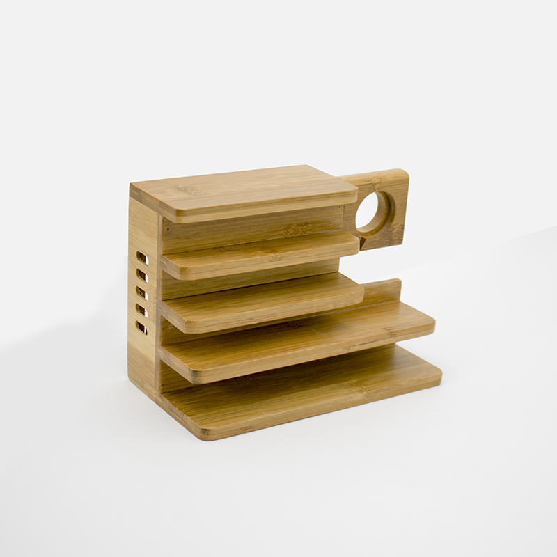Bamboo Charging Station for Multiple Devices Electronic Device Organizer for Cell Phone, Tablet