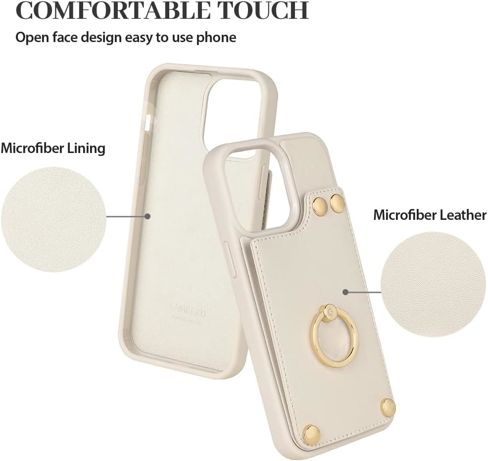 Cardholders with iPhone 13 Pro Max, 360° rotating ring holder, leather holder card slot case, RFID shockproof cover,