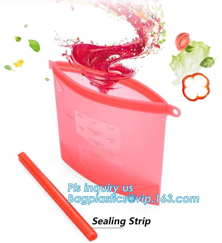 Reusable Leakproof Zipper Preservation Airtight sandwich Zip lockk Cooking Fresh Zip Large Silicone Storage Food Bags With
