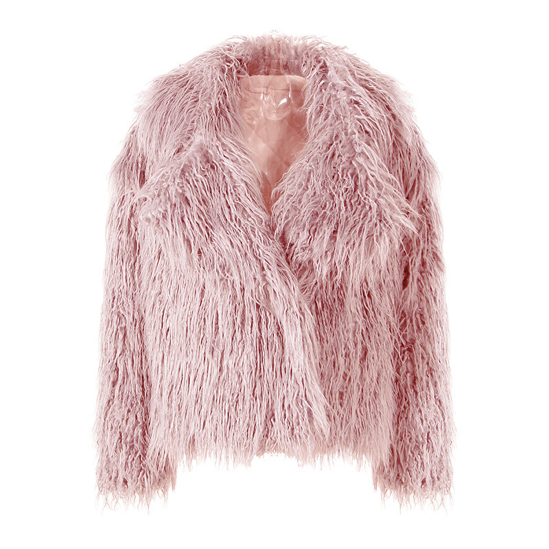 New Winter Style Fashion Woolen Faux Fur Collar Jackets Breathable Coated Fur Coat Women Winter