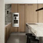 Villa White Oak Wood Veneer Kitchen Marble Countertop Frame Line Door Panel