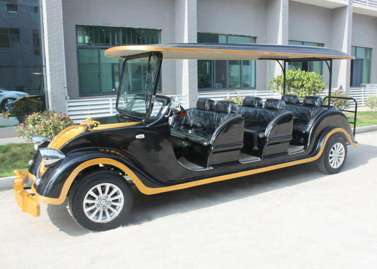 Black Classic Electric Cars , Sightseeing 8 Seater Club Car Electric Golf Cart