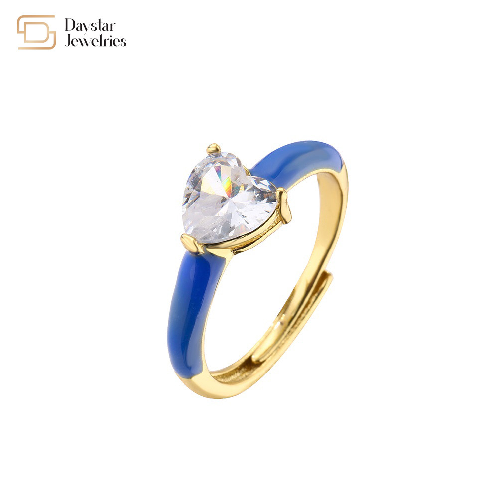 Enamel Heart Diamond Rings , Opening Adjustable Zircon Love Heart Band Ring