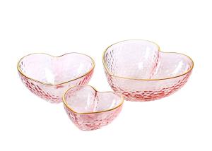 Wholesale Handmade Heart Shaped Glass Bowls Lead Free Salad Bowl Set With Gold Rim from china suppliers