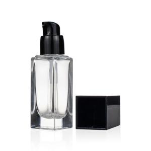 Wholesale Cosmetic Packaging Empty Foundation Glass Bottle Square Clear Frosted F143 30ml from china suppliers