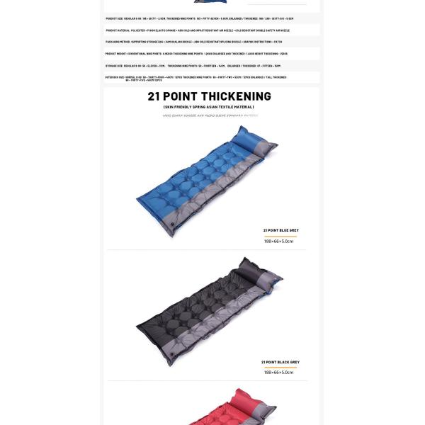192x60x5.0cm Foldable Camping Bed Inflatable Acrylic Camping Sleeping Pad Air